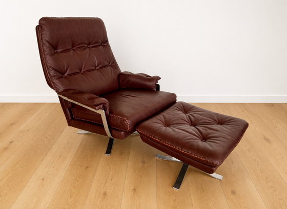 Vintage Retro Arne Norell Lounge Chairs & Stools in Burgandy Leather – Armchairs (photo 3 of 13)