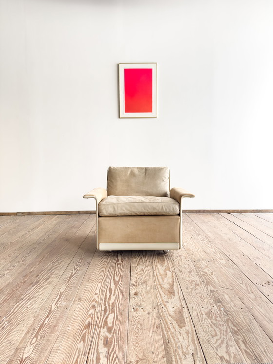 Image 1 of Mid-Century Modern Lounge Sofa, Armchair and Table, Sofa Set in Glass Fiber and Suede by Dieter Rams for Vitsoe, Germany, 1960s,