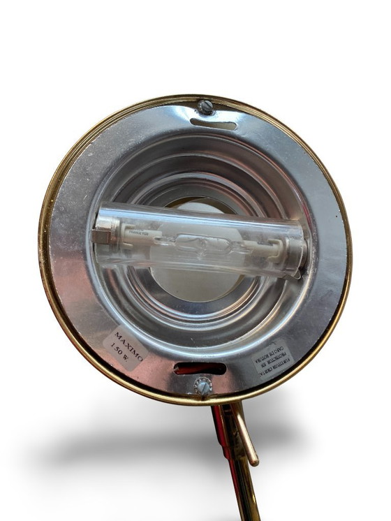 Image 1 of Gelede halogeenlamp in verchroomd messing - Design uit de jaren '90 - Made in Italy - Hoogte 155cm