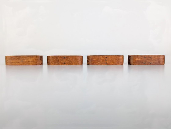 Image 1 of Ensemble de 4 ronds de serviette style danois scandinave teck, années 1960