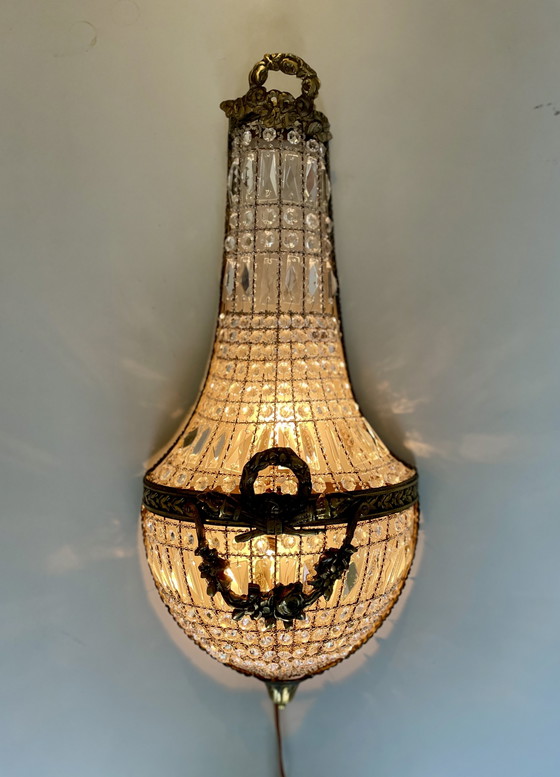 Image 1 of Par de lámparas de pared antiguas francesas XL estilo Empyre con cesta de pared