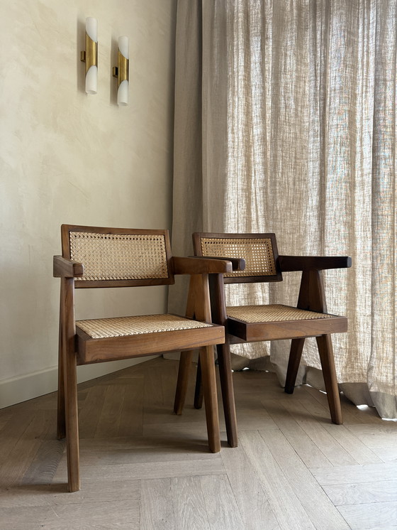 Image 1 of 4X chaises de bureau / salle à manger Detjer en bois de teck et rotin, inspirées des années 1950