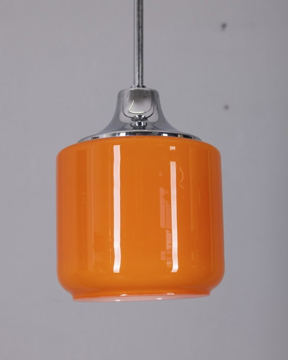 Image 1 of Lampadario vintage anni '70 in metallo e vetro arancione, design italiano