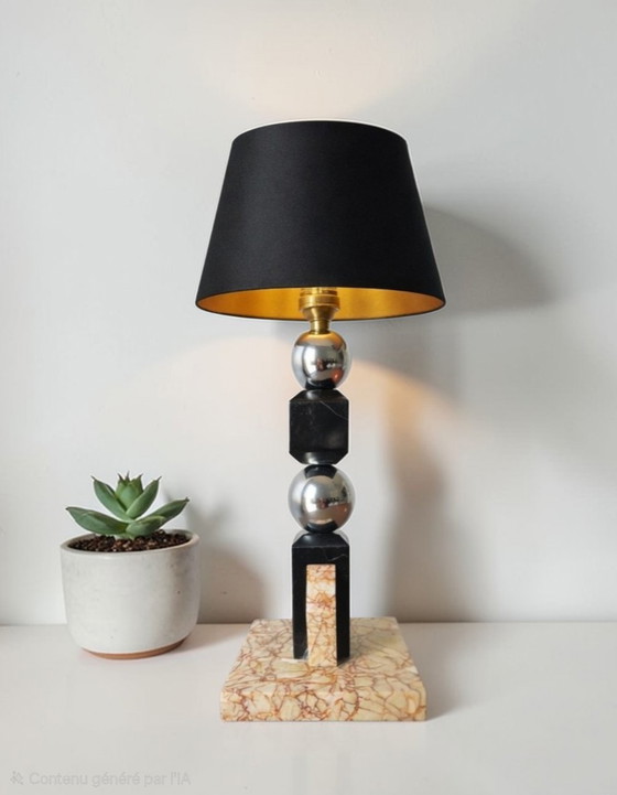 Image 1 of Sculpturale lamp van marmer en chroom - modernistische art-decostijl
