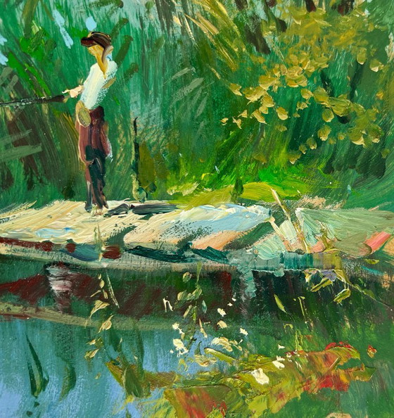 Image 1 of Original Oil Painting Coastal River Landscape Good fishing catch