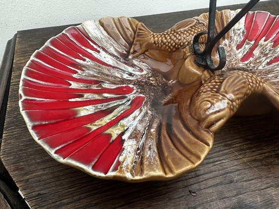 Image 1 of Serviteur à Hors D'œuvres Vintage Céramique Barbotine attribué Vallauris