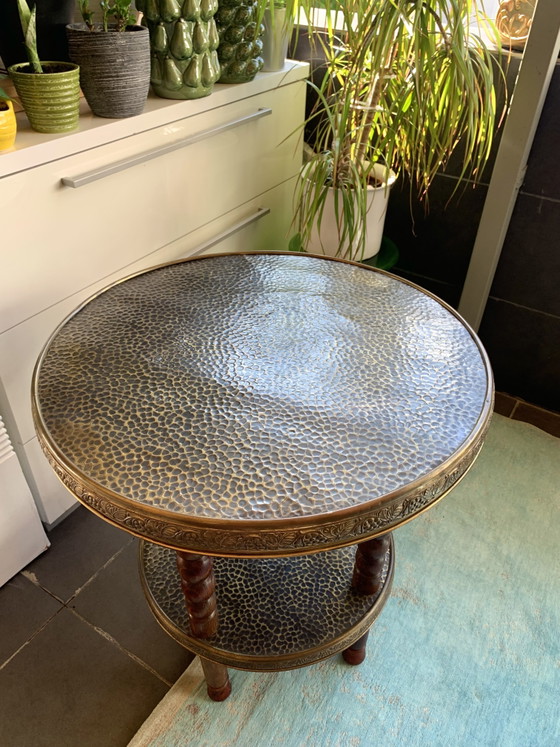 Art Nouveau Art Deco Salontafel Bijzettafel Messing Jaren 1930 Chinees Vintage Handgemaakt – Brass, Wood (photo 8 of 14)