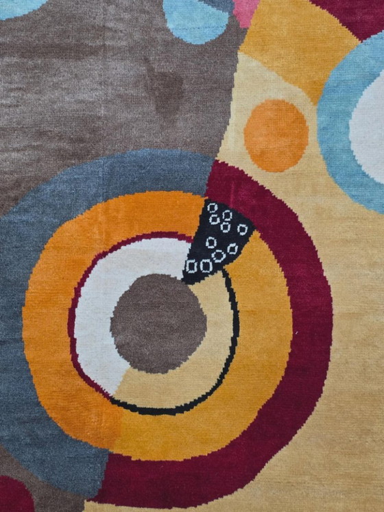 Sonia Delaunay Rythme Joie de Vivre handgeweven wollen vloerkleed | Vintage kunsttapijt | 79 × 106 inch (photo 8 of 9)