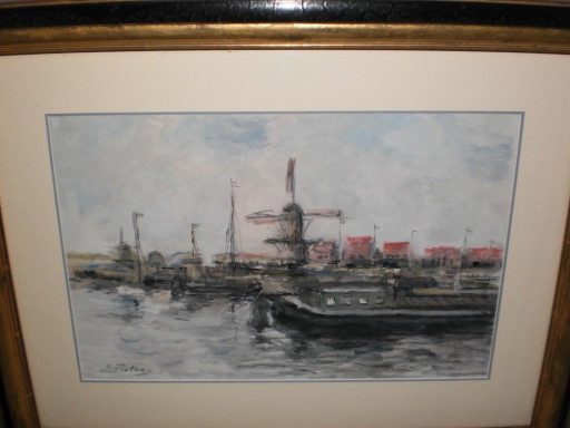 EVERT PIETERS (1856-1932) Harbor View Zeeland Mixed Media With Certificate