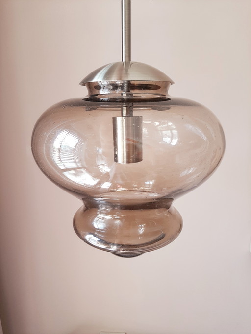 Vintage drop lamp | 1970s lamp | smoked glass