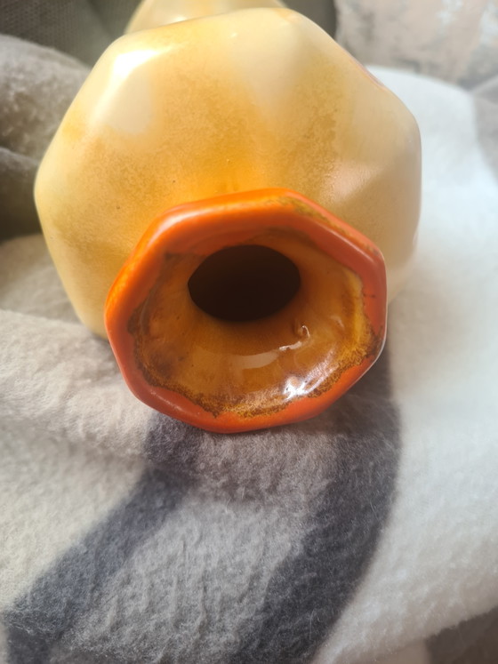 Orange Art Deco Ceramic Vase 23cm – Handmade Pottery 1920s Torhout Belgium – Vase Céramique (photo 5 of 6)