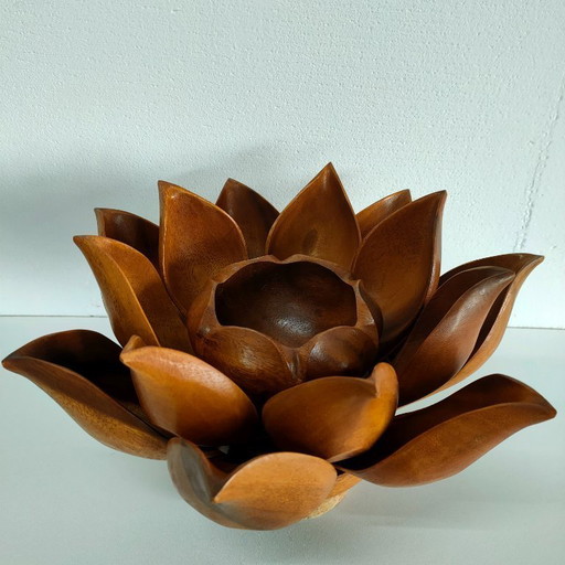 Vintage-Vorspeisenschale aus Holz in Form einer Lotusblume (Vorspeisenschalen)