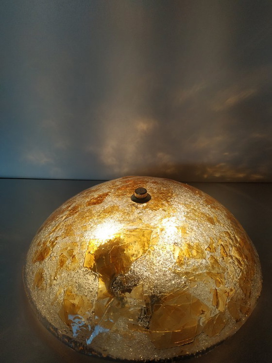 Image 1 of Rare Massive design 70s 'gold leaf' effect ceiling lamp (probably Murano glass).