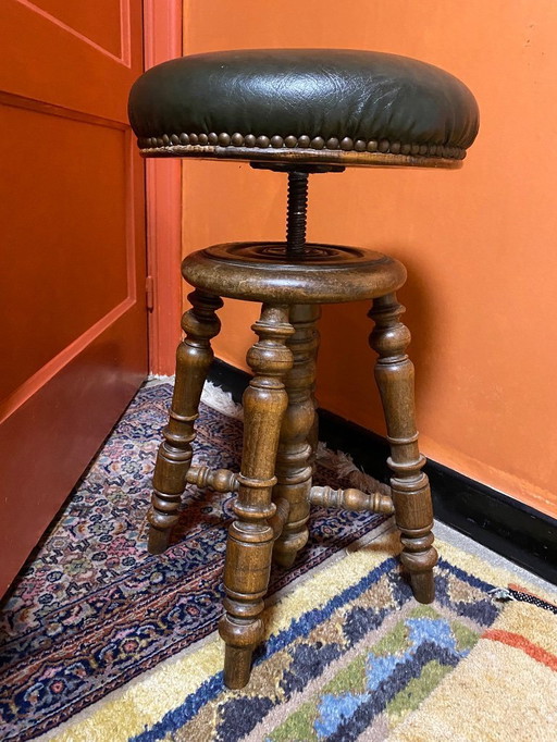 Sgabello per pianoforte antico in rovere, 1880, Napoleone III