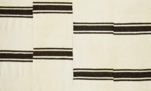 Minimal Vintage Anatolian Kilim – Cream & Black Striped Handwoven Wool Flatweave Rug 281 x 185 cm (photo 2 of 10)