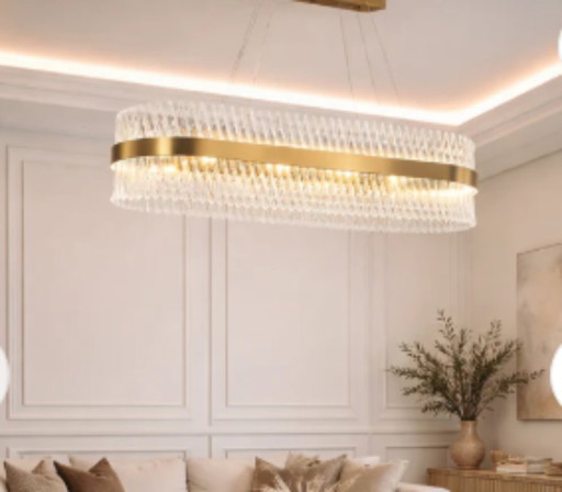 Oval chandelier in crystal glass with a modern contemporary design
