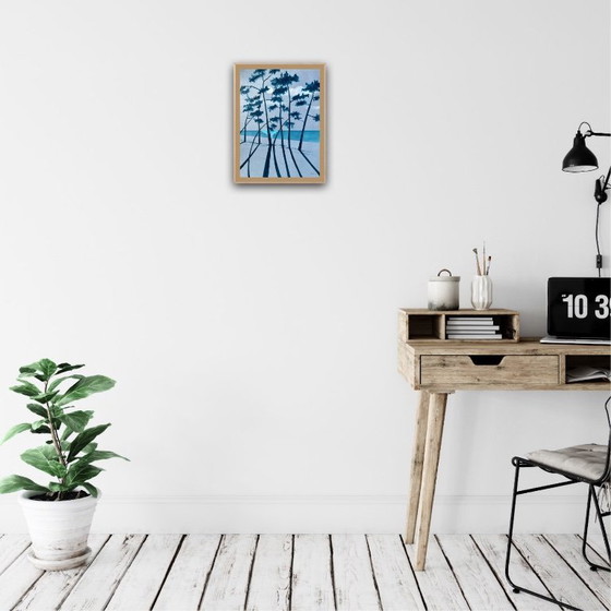 Image 1 of Blauwe Oost-Indische inkt op 250g getint papier.  Formaat 40x30cm.