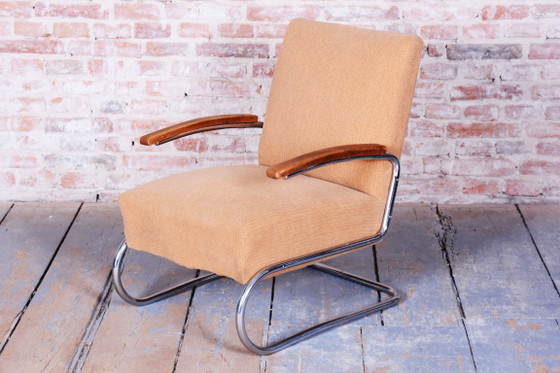 Original Bauhaus Armchair, by Thonet, Beech, Chrome, Germany, 1930s – Textile, Wood (photo 8 of 12)