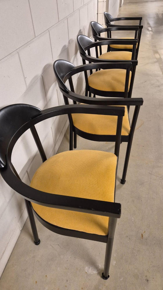 Image 1 of Seltenes IKEA Kaaro-Set aus 5 Sesseln mit gelben Stoffkissen, aus den 90er Jahren.