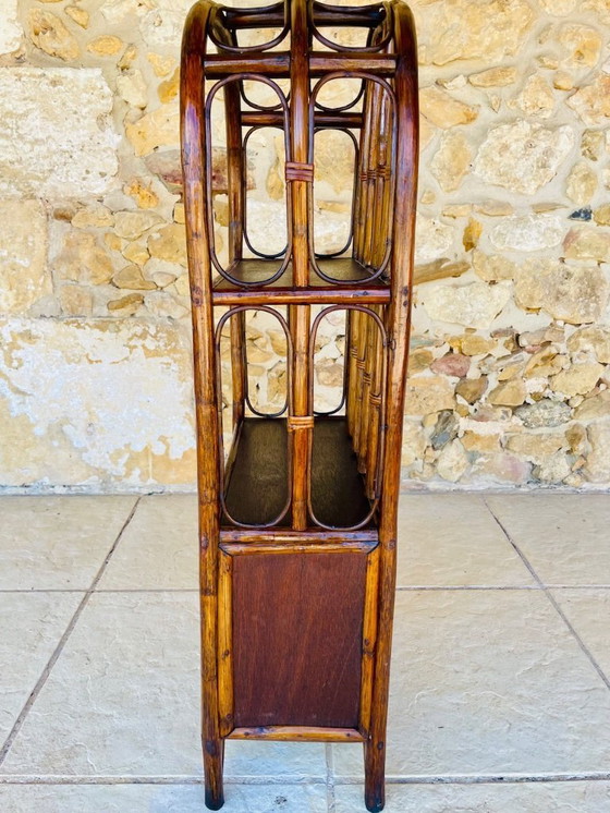Image 1 of Vintage plank van bamboe en rotan met 2 verdiepingen en opbergruimte, jaren 1960