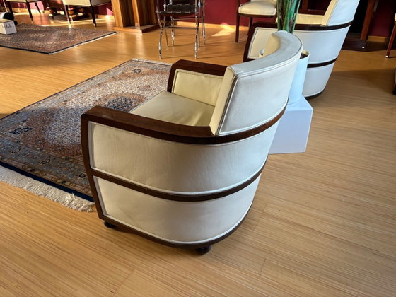 Image 1 of Set di poltrone Art Déco in pelle e legno di mogano, 1920