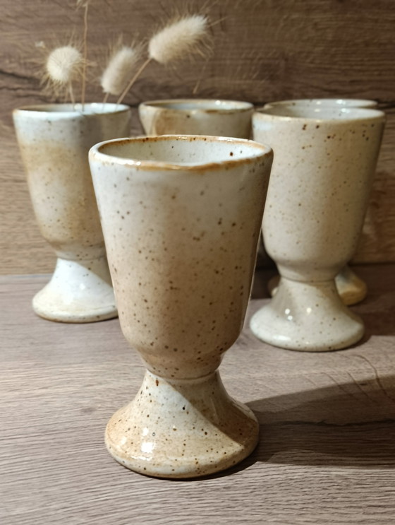 Image 1 of 5 mazagrans in gres maculato, vintage 1960/70 Francia