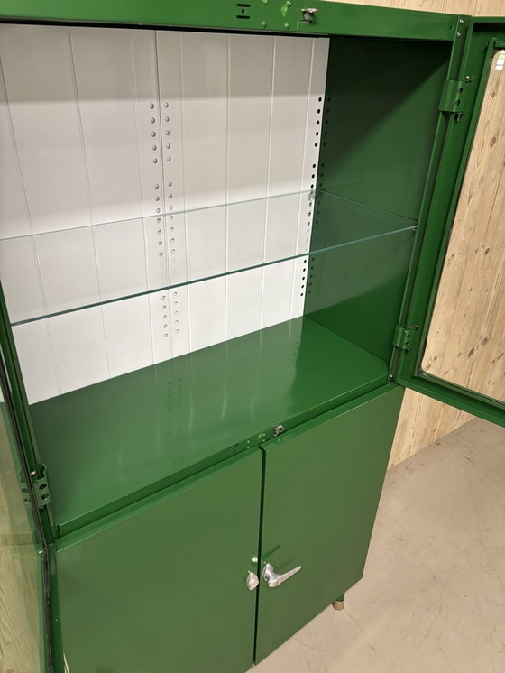 Image 1 of Green vintage apothecary cabinet - display cabinet