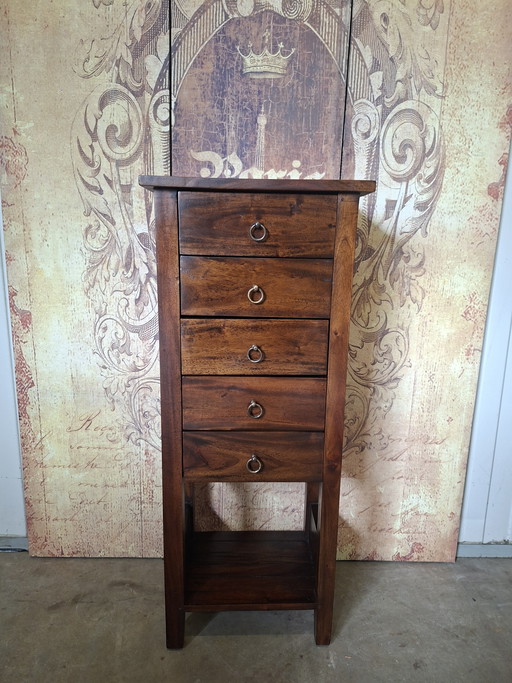Colonial teka wood chest of drawers, hallway cabinet, side table, dimensions 40x29cm and 95 cm high