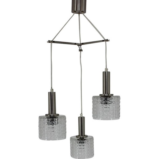 Lampadario vintage in vetro cromato, Germania 1970