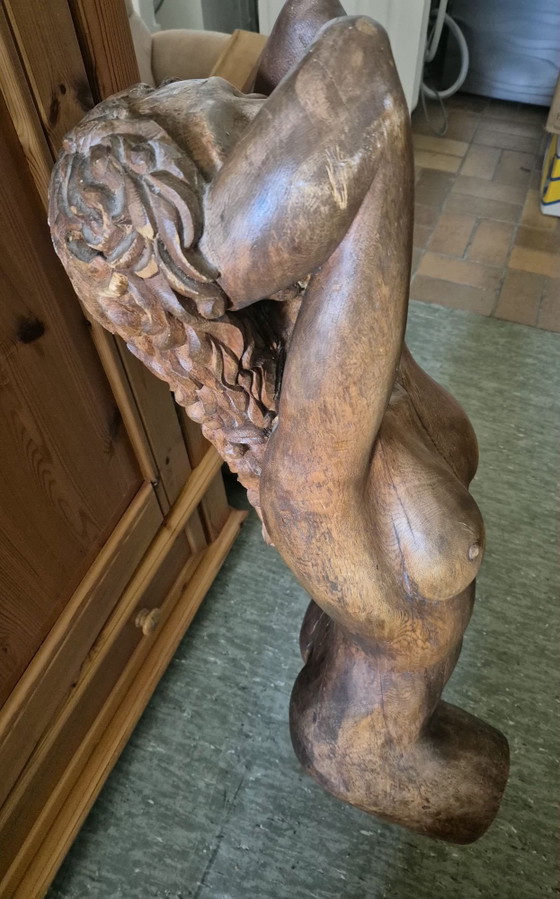 Sculpture de nu Mid-Century, Torse féminin, Bois massif, 98 cm (photo 2 of 6)