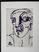 Original Patrick Boudon Drawing – Expressionist Portrait