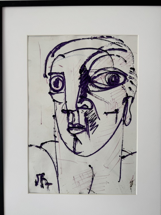 Original Patrick Boudon Drawing – Expressionist Portrait – Paintings & Drawings, Paper (photo 3 of 6)