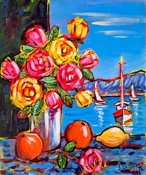 Joel LHOPITAL - Bouquet at the Window - Artist's Painting