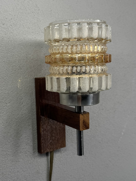 Image 1 of Vintage wall lamp with glass and wood