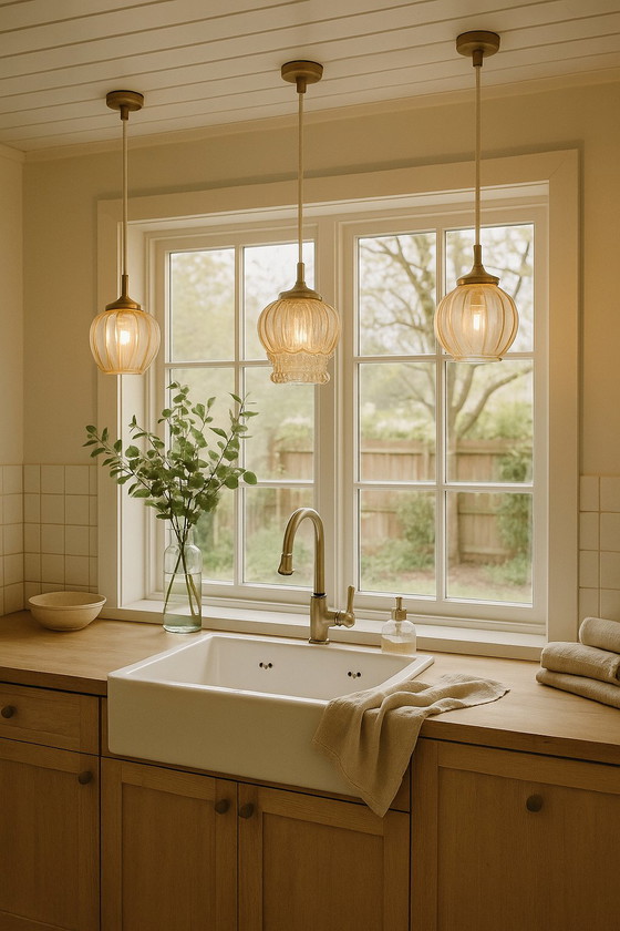 Image 1 of Vintage bubble hanglamp | Vintage bol amberkleur jaren 60