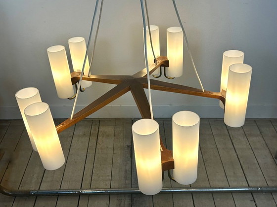Lampadario Scandinavo Östen Kristiansson Per Luxus Svezia – 10 Luci – Anni '60 – Wood (photo 13 of 15)
