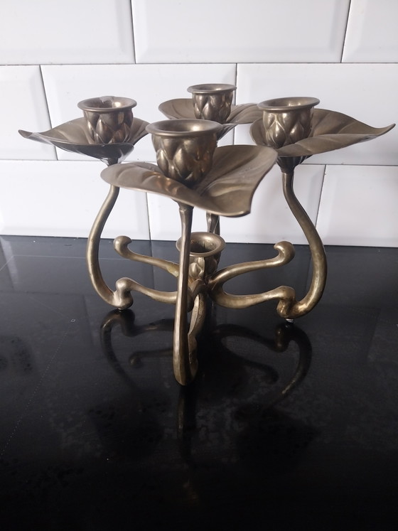 1 x Art Deco brass 5-point candle holder 1970s (photo 4 of 8)