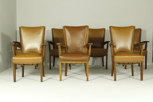 Armchairs by H. Wouda for H. Pander & Zn., 1920s, Set of 7