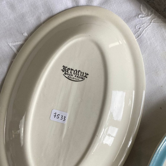 Image 1 of Set aus 2 kleinen Servierschalen, antikes Boch et Frères Kéralux-blaues Steingut