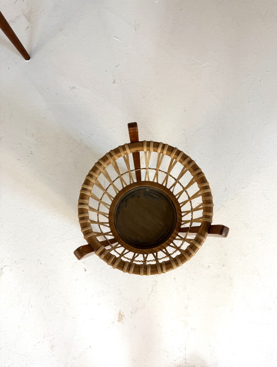 Image 1 of Vintage Danish umbrella stand Teak & rattan 1960s