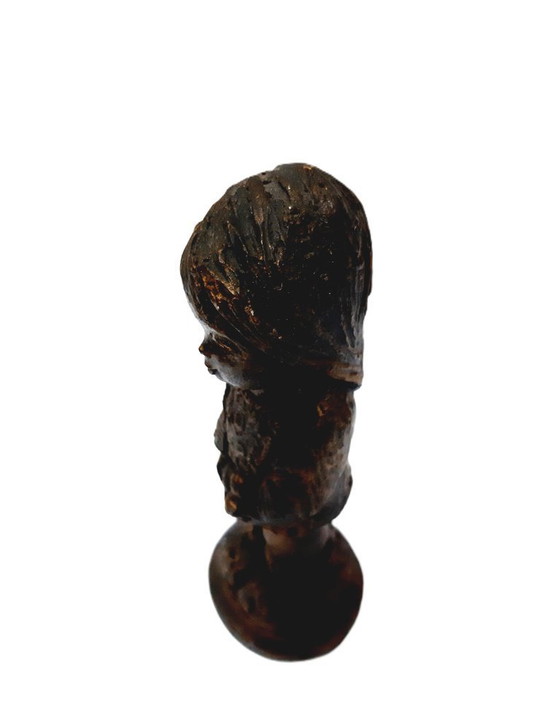 Image 1 of Vintage Copper Figurine – Girl in Thought 16 cm
