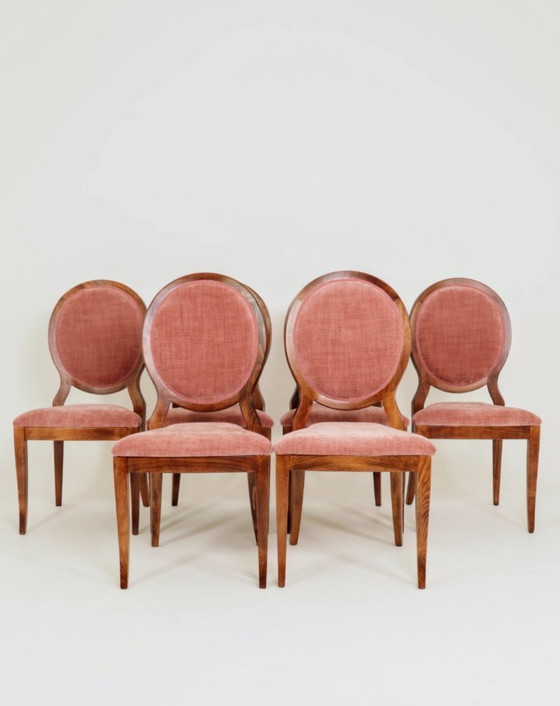 Image 1 of Ensemble de 6 chaises de salle à manger vintage en rose indienne