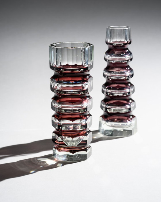 Image 1 of Block Vase Duo Ilm-Kristall GDR Attributed Josef Hoffmann Oldřich Lipský Exbor