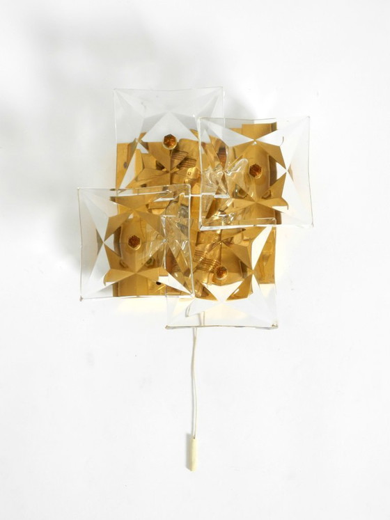 Image 1 of Originale Kinkeldey-Wandlampe aus Kristallglas und Messing aus den 1960er Jahren in neuwertigem Zustand