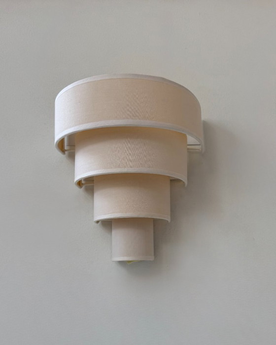 Image 1 of Paire d'appliques vintage, tissu beige, Arlus France 1980