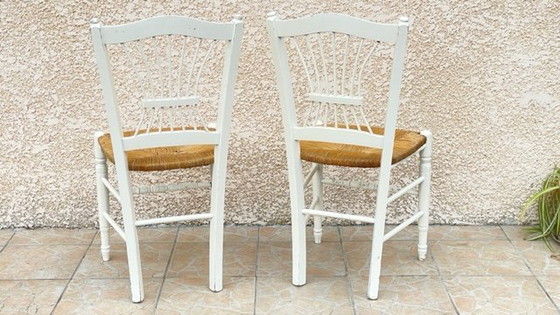 Image 1 of Paire de CHAISES Paillées BLANCHES Vintage