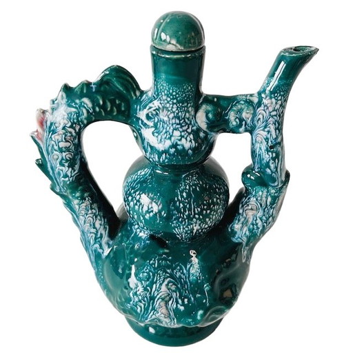 Vintage Afghan Istalif ceramic water jug ​​turquoise