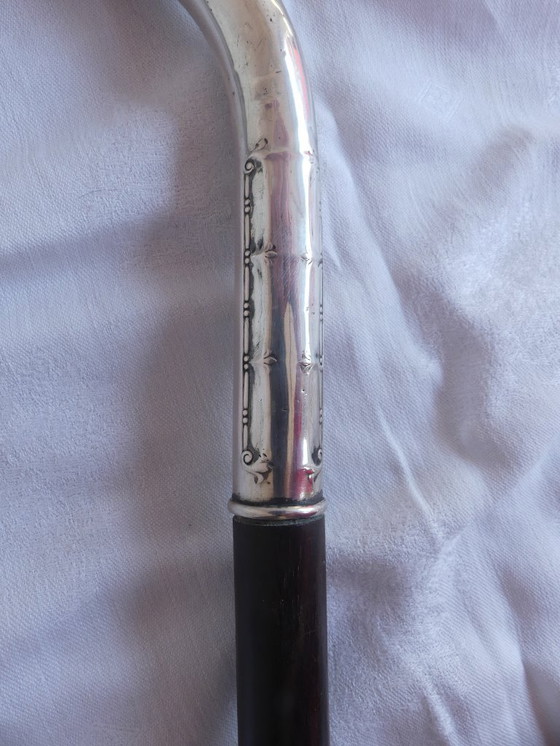 Image 1 of Canne 800 argent Lutz & Weiß Pforzheim ébène 94 cm Art Nouveau aeb