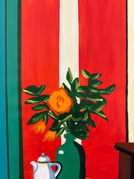 Image 1 of Pintura acrílica del artista E. García "El mantel amarillo" 100x70 cm