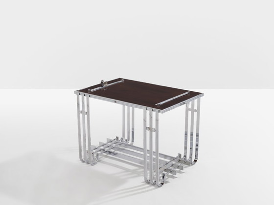 Image 1 of Tavolo da bar modernista francese in noce nichelato 1930